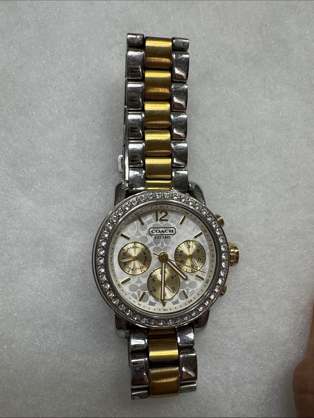 Coach Two-Tone Gold and Silver Crystal-Trim Women's Bracelet Watch